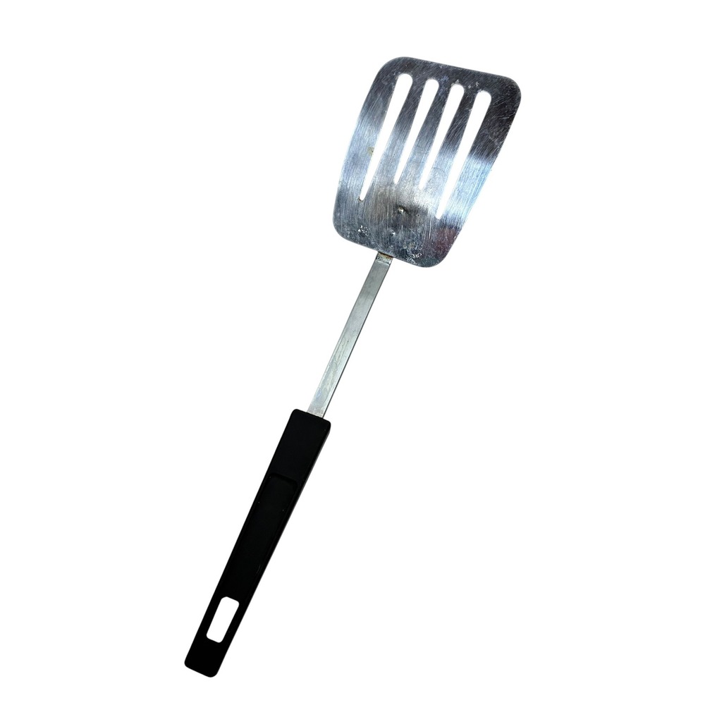 Vintage Foley USA Stainless Steel Slotted Spatula Black Handle Kitchen Utensil